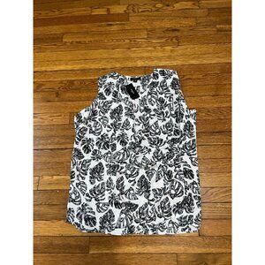Alfani Blouse Women's Plus Size 1X Sleeveless Floral White/Black NWT $34.75